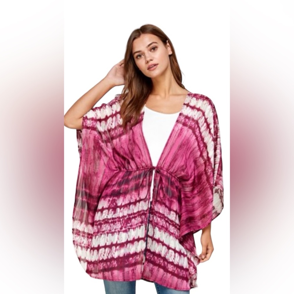 Summer 10 brand Burgundy Lilac Ivory with Metallic Short Sleeve Kimono Cardigan
